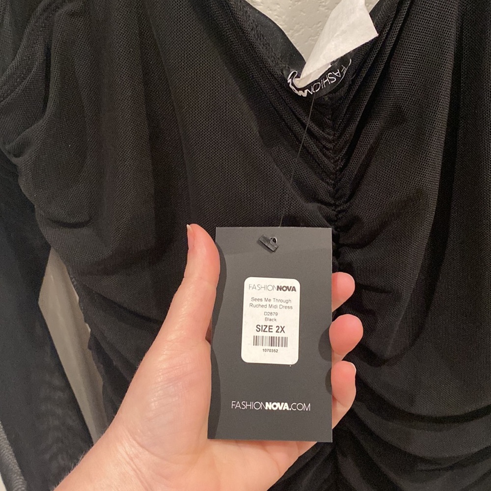 NEW Sexy Black See Through Ruched Midi Dress Plus Size 2x by Fashion Nova NWT - Picture 14 of 15
